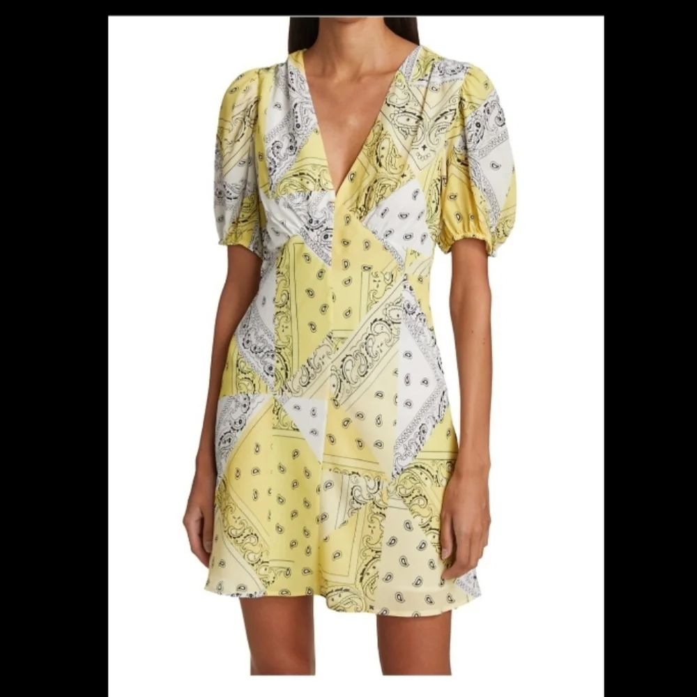STAUD Patchwork Bandana Canary Mini Dress (Size 2) - Picture 2 of 4